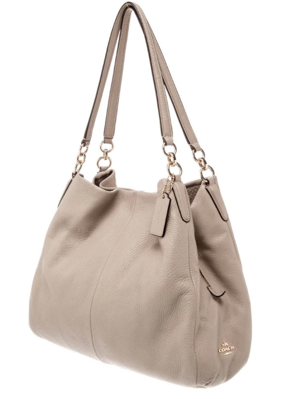 Coach Taupe Pebbled Leather 3-Compartment Double-Handle Shoulder Bag